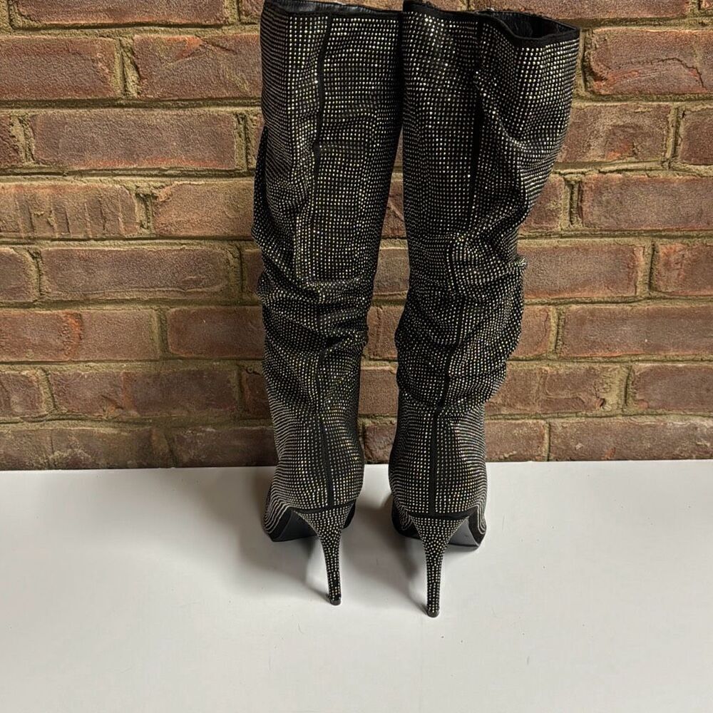 Mata Black Silver Sparkle Slouch Pointed Toe Heeled Boot Size 10 NEW - Picture 4 of 10